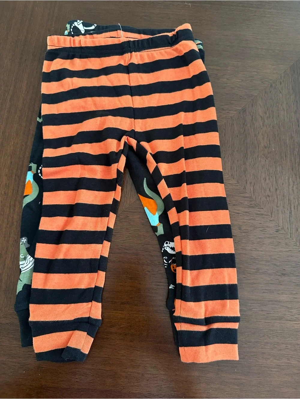 Halloween Carter's Orange and Black Striped Pajama Bottoms Dinos